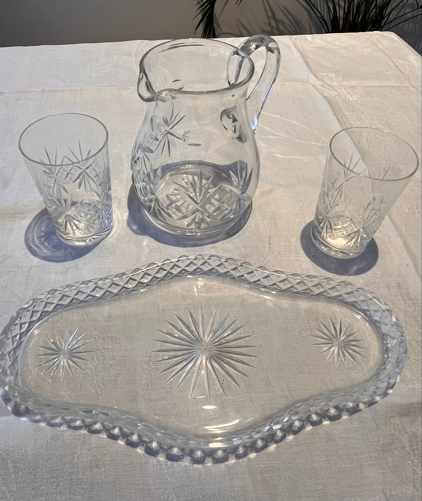Vintage kristallen karafset met dienblad en glazen, Antiek en Kunst, Ophalen of Verzenden