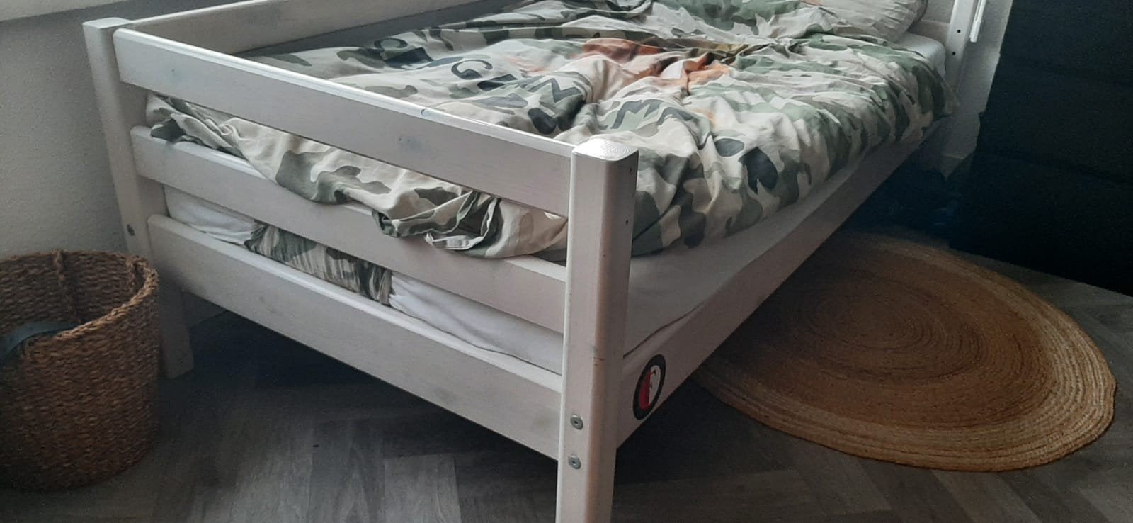Whitewash bed met lattenbodem, Ophalen, Gebruikt, 90 cm, Eenpersoons