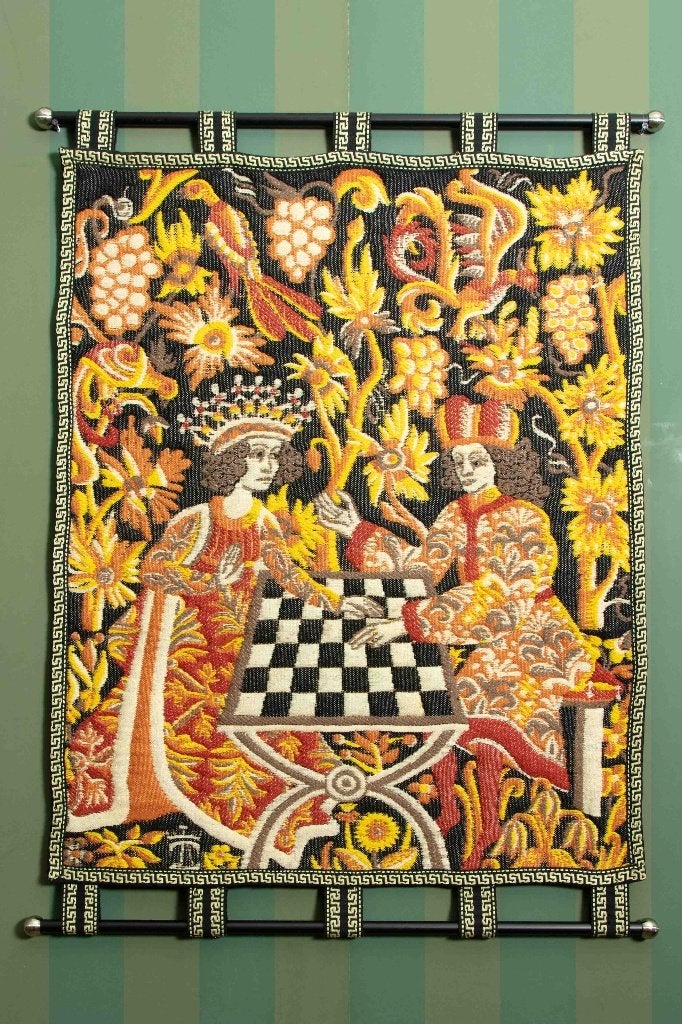 (nr.64) Prachtig wandkleed "Schaakspel", Ophalen, Meerkleurig, Zo goed als nieuw, 98 cm