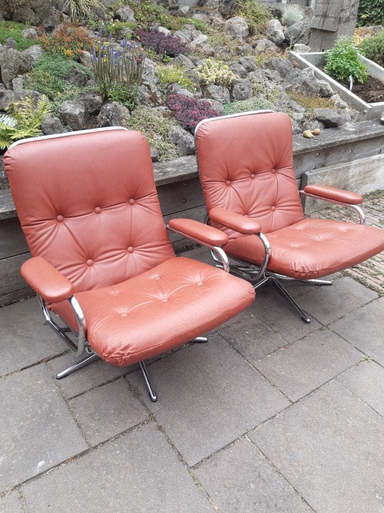 2 Zeldzame Retro vintage jaren 70 buisframe Recliner relax, Huis en Inrichting, Fauteuils, Gebruikt, Minder dan 75 cm, Ophalen of Verzenden