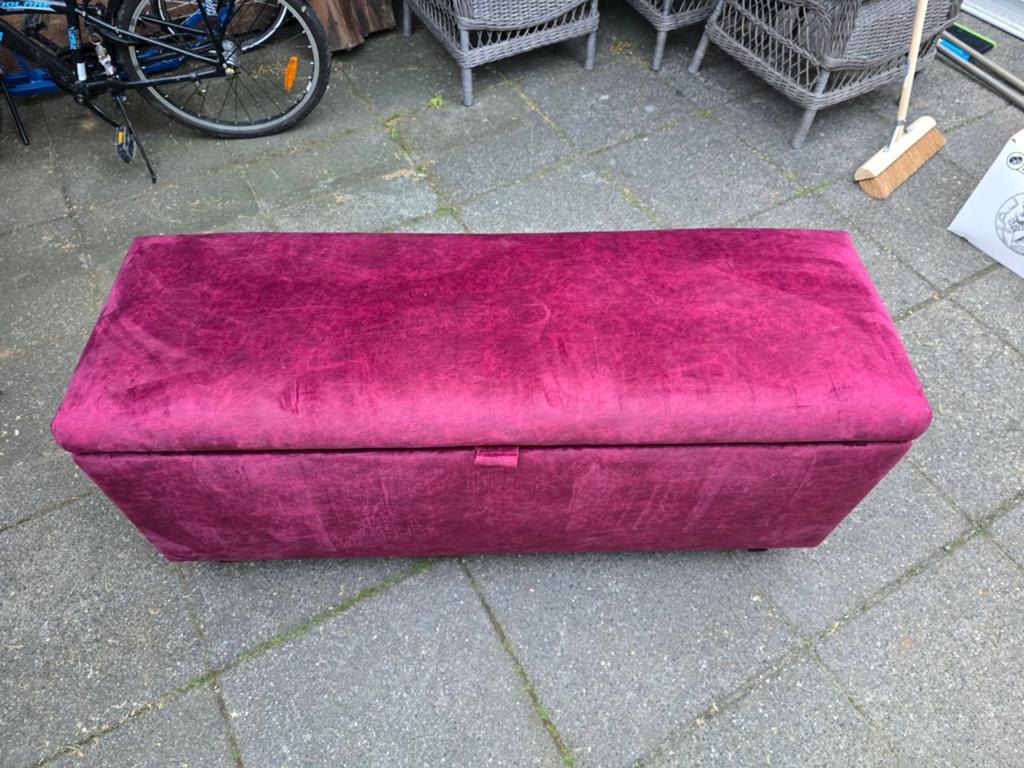 Bedbank 125x42x60cm - Fluweel Rood, Ophalen, Gebruikt, Overige maten, Rood