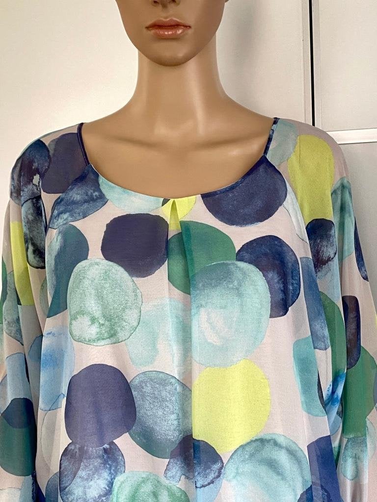 J346 blouse maat L=42/44 blouse top blauw/groen/wit, Bianca, Blauw, Maat 42/44 (L), Ophalen of Verzenden