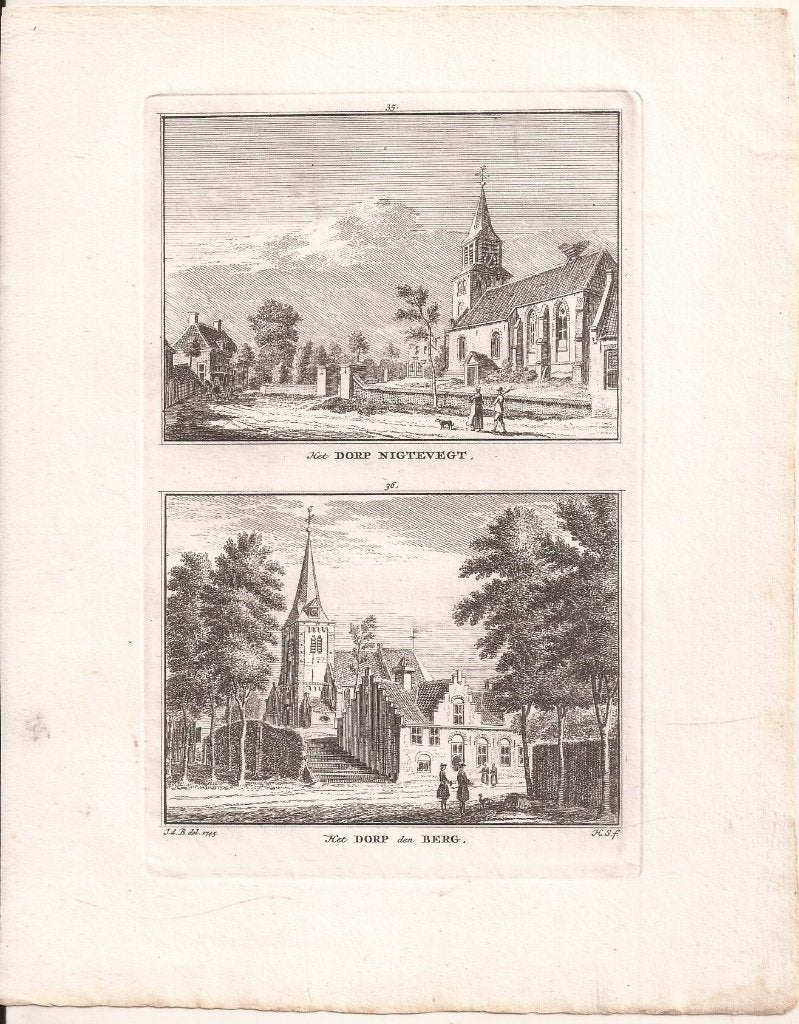 Het Dorp Nigtevegt en Het Dorp den Berg 1745 Nederhorst berg, Antiek en Kunst, Stadsgezicht, Ophalen of Verzenden, 15 cm, 9 cm