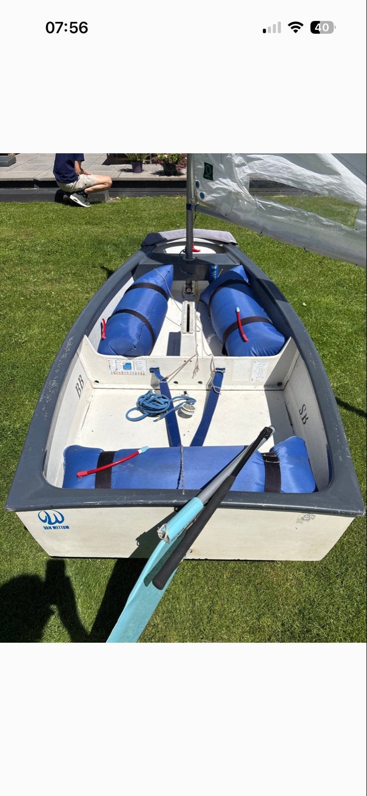 Optimist zeilboot, Watersport en Boten, Open zeilboten, Ophalen, Gebruikt, Inclusief trailer, Polyester