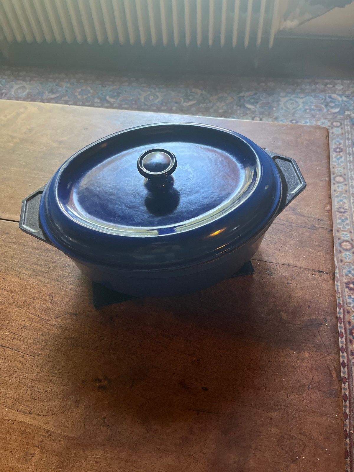 Braadpan Ovenschaal Blauw Gietijzer 28cm, Met deksel, Ophalen of Verzenden, Zo goed als nieuw, Overige merken