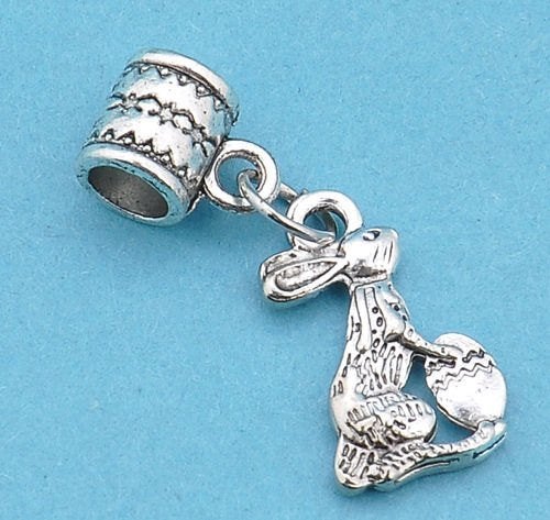 10 Tibetan silver rabbit with egg pendant fit beaded bracele, Ophalen of Verzenden, Zo goed als nieuw, Zilver, Zilver