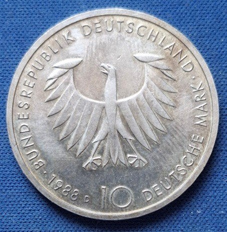 Duitsland 10 mark 1988 D Km 168, Verzenden, Duitsland, Losse munt, Zilver