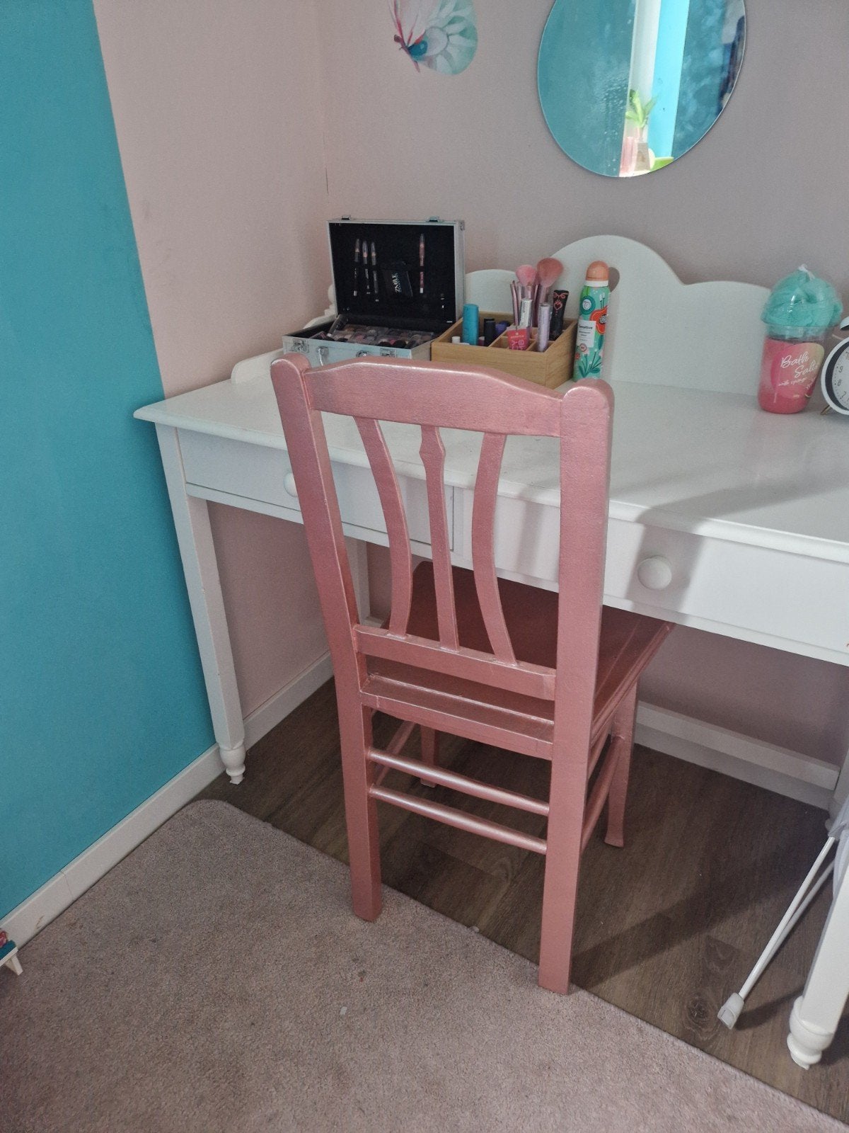 Glanzend Oud Roze Houten Stoel, Huis en Inrichting, Stoelen, Ophalen, Overige kleuren, Eén, Hout