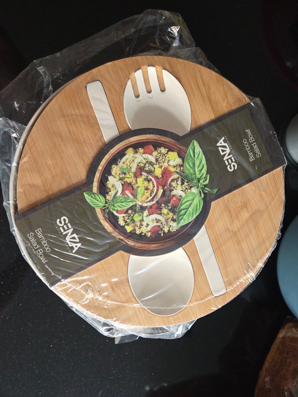 Senza Bamboe Saladekom met Bestek - Nieuw in Verpakking, Beige, Overige typen, Hout, Nieuw