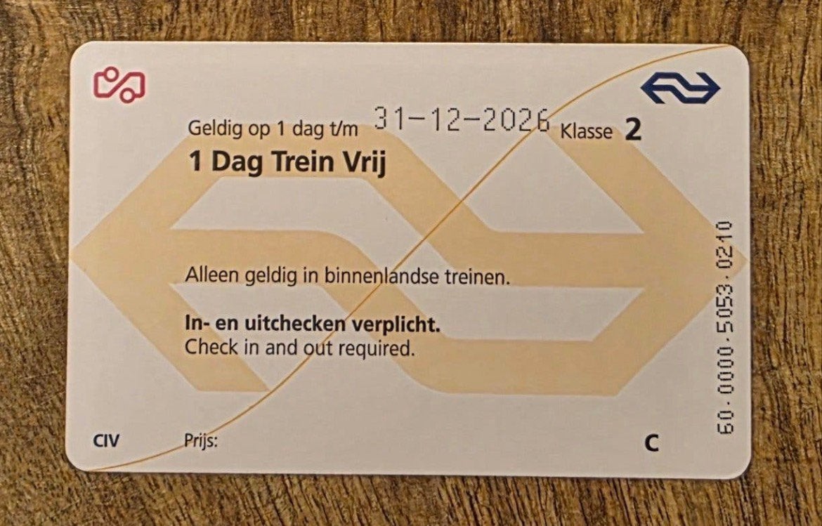 NS dagkaart tweede klas, Eén persoon, Trein, Nederland, Algemeen kaartje