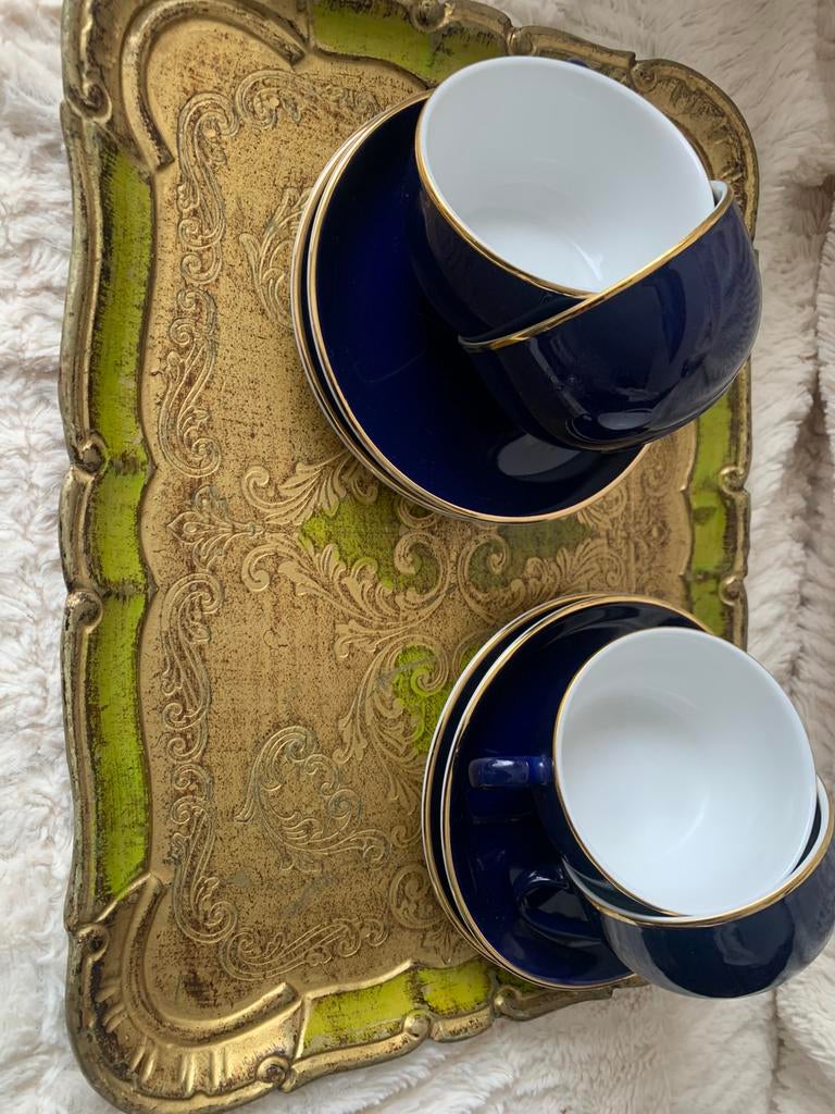 Mitterteich kop en schotels blauw met gouden rand, Antiek en Kunst, Verzenden