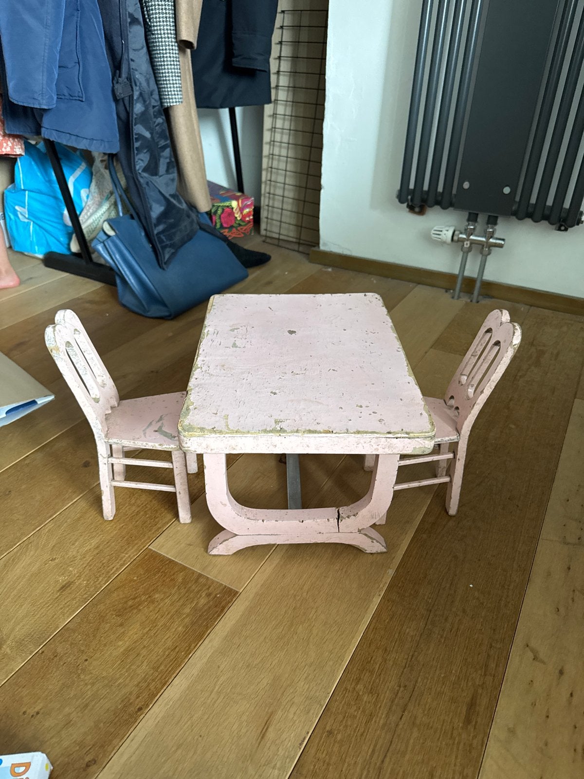 Vintage kinder/poppenset: tafel met 2 stoeltjes, Ophalen, Gebruikt, Jongen of Meisje