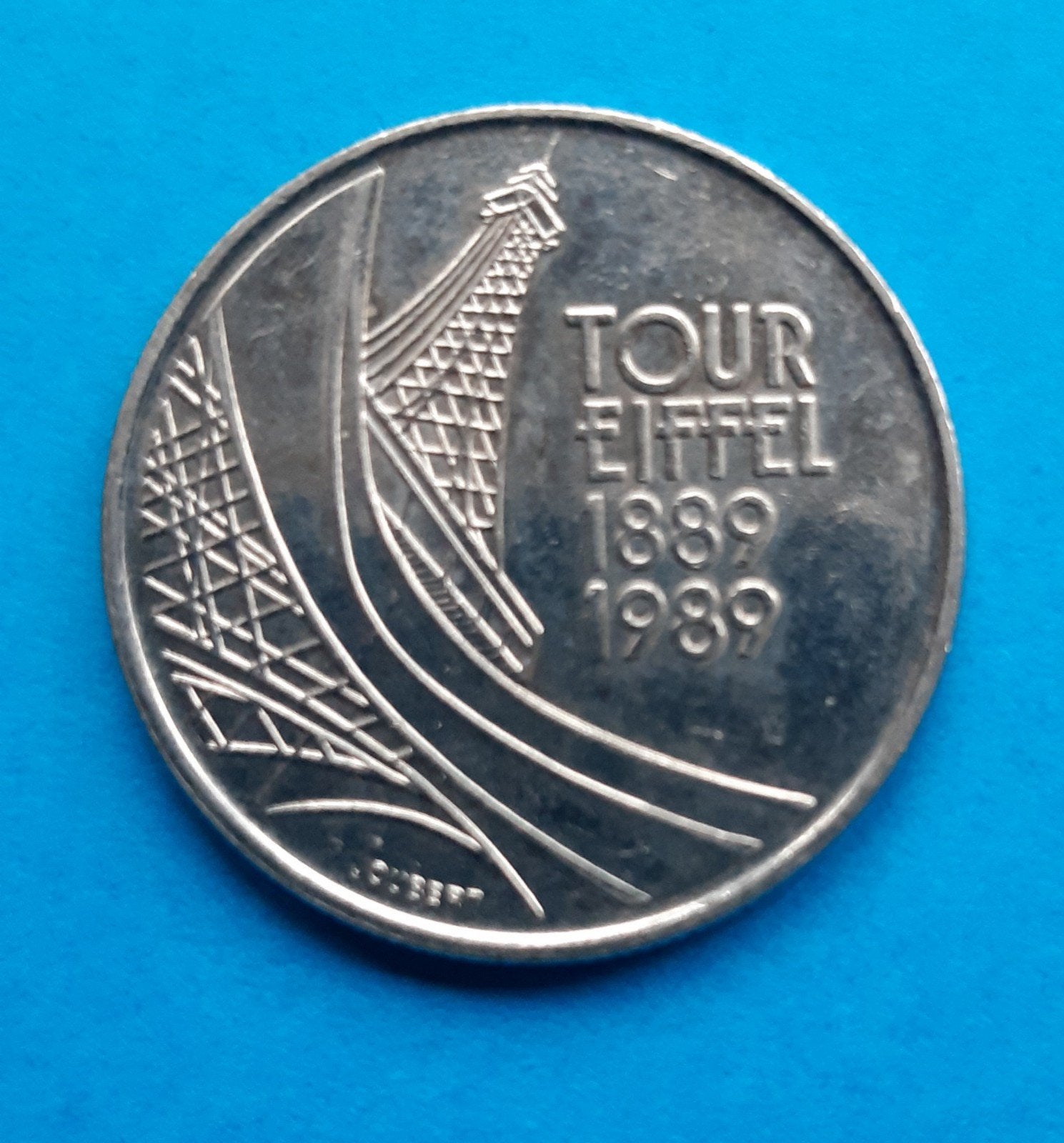 Frankrijk De Eiffeltoren 5 francs 1989.herdenkingsmunt., Ophalen