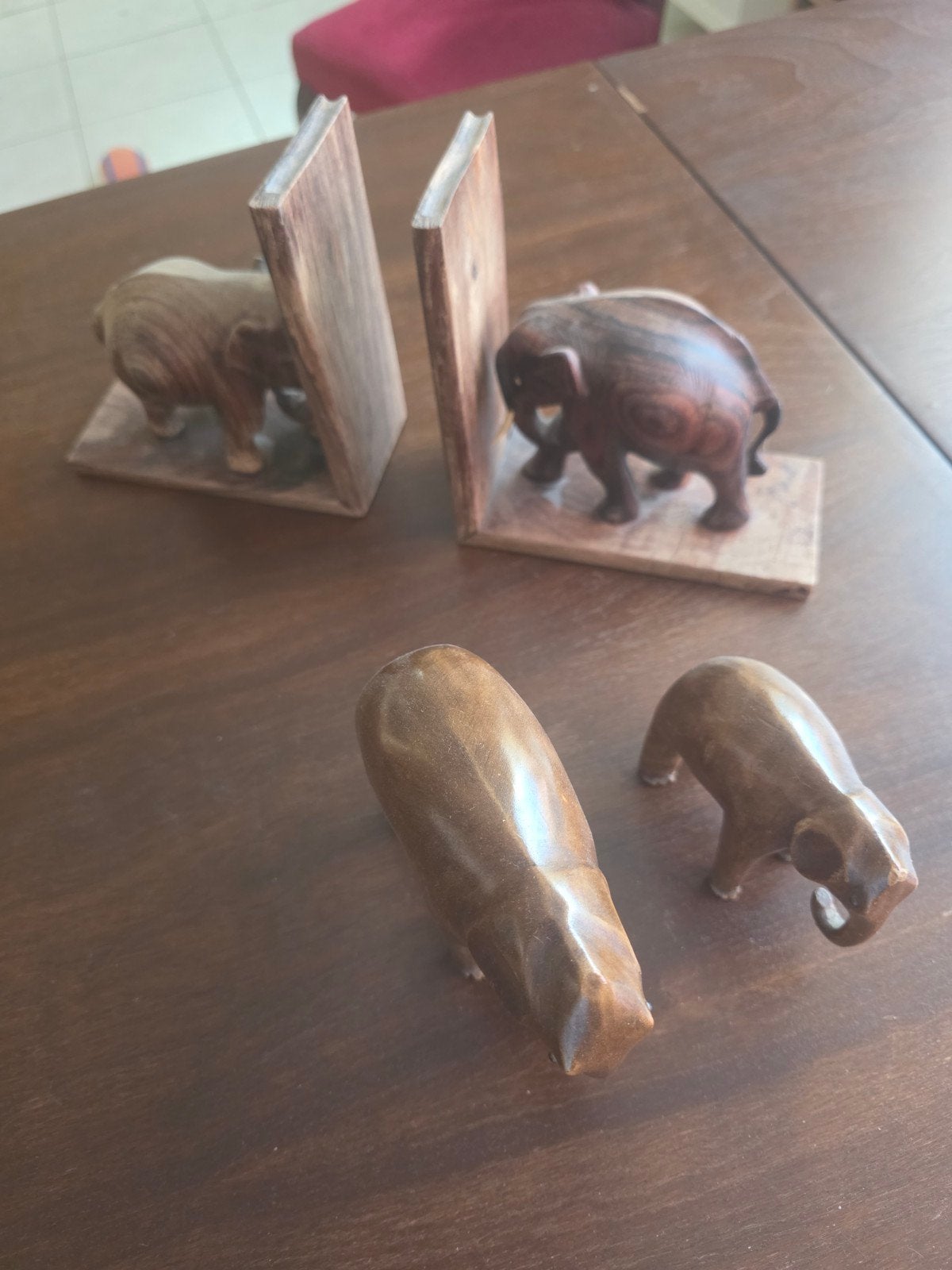 Houten olifanten boekensteunen en decoratie set, Huis en Inrichting, Woonaccessoires | Overige, Hout, Gebruikt, Ophalen of Verzenden