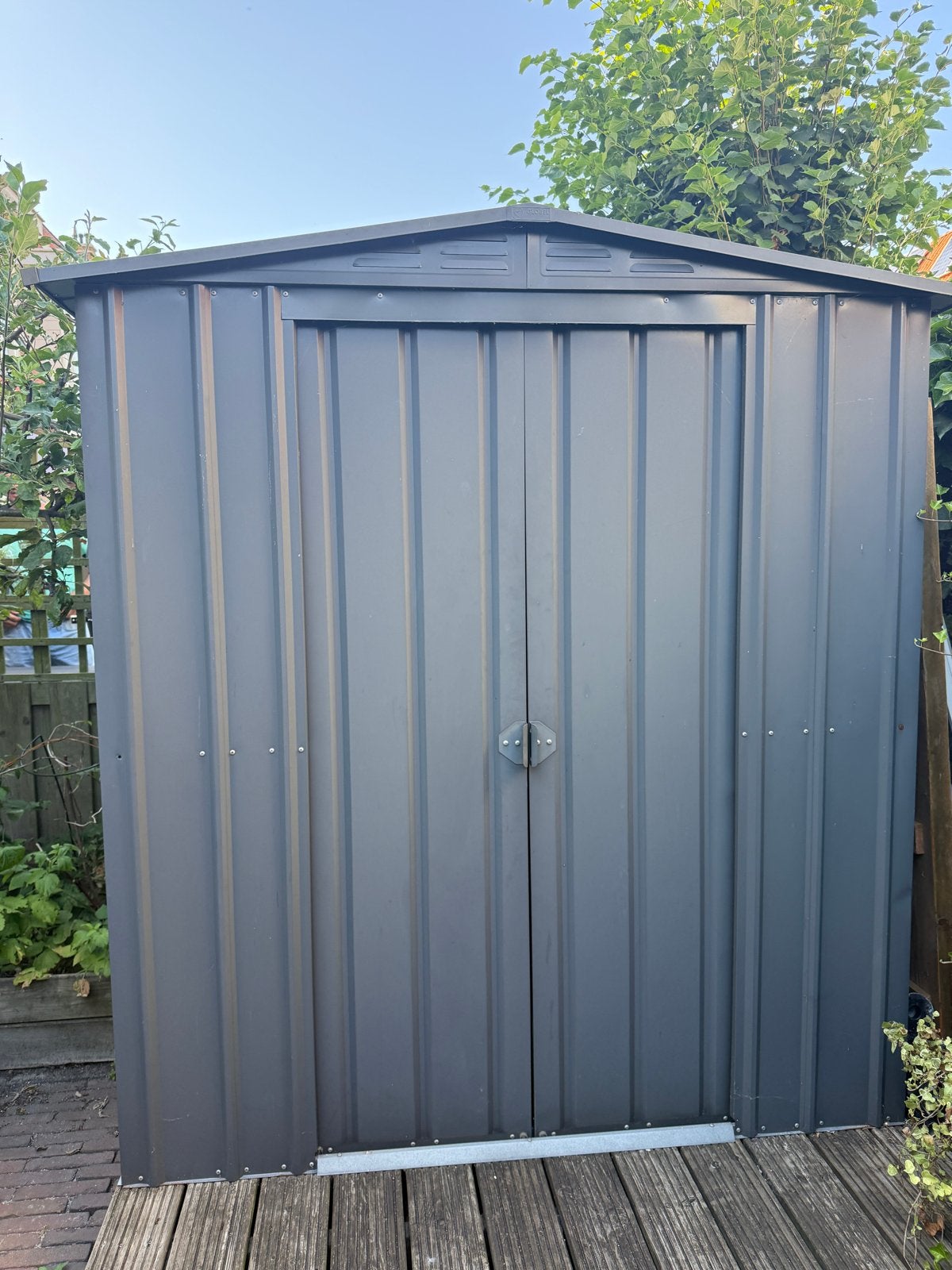 Globel Dream metalen tuinhuis antraciet gepoedercoat, Tuin en Terras, Bergingen en Tuinkasten, Ophalen, Gebruikt, Metaal, Overige typen