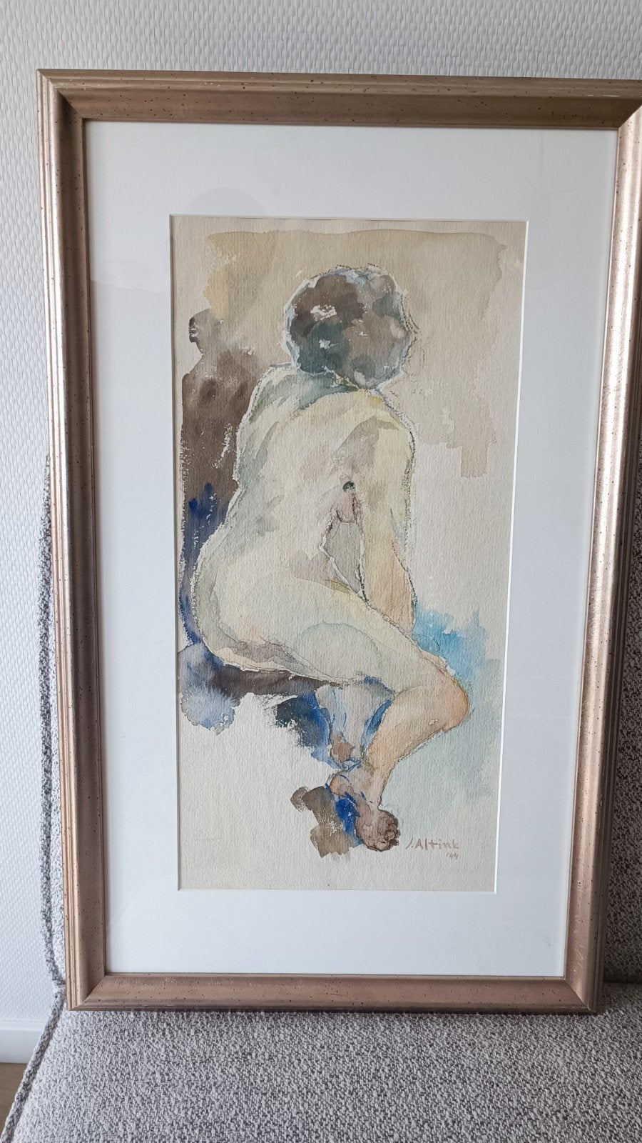Jan Altink - Aquarel (1944), Portret of Personen, Expressionistisch, Ophalen of Verzenden, Gedateerd
