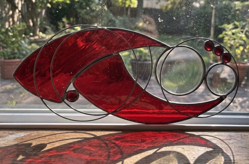Vintage handgemaakte glas in lood lichtvanger Tiffany techn, Ophalen of Verzenden