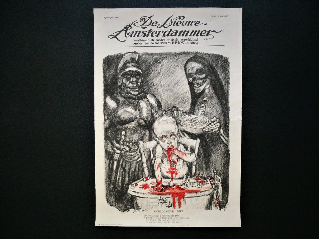 Spotprent litho Jan Sluijters De Nieuwe Amsterdammer 1915, Ophalen of Verzenden