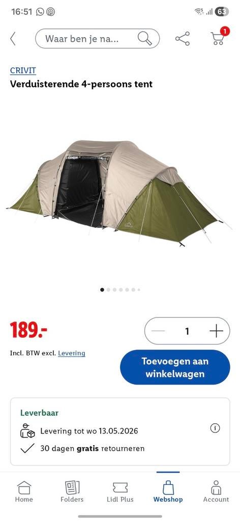 Crivit Verduisterende 4-persoons tent, Caravans en Kamperen, Tenten, Ophalen of Verzenden, Zo goed als nieuw, Tot en met 4