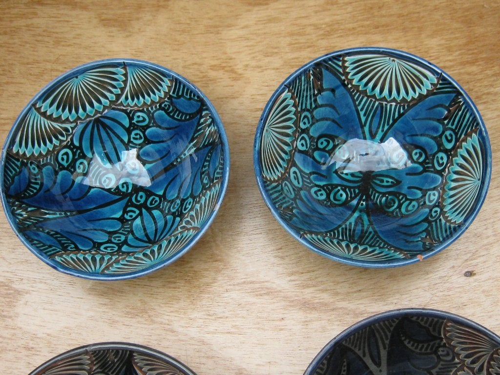 Set van 4 Marokkaanse kommen 2 aqua en 2 donker blauw, Geglazuurd, Schaal, Verzenden, Rond