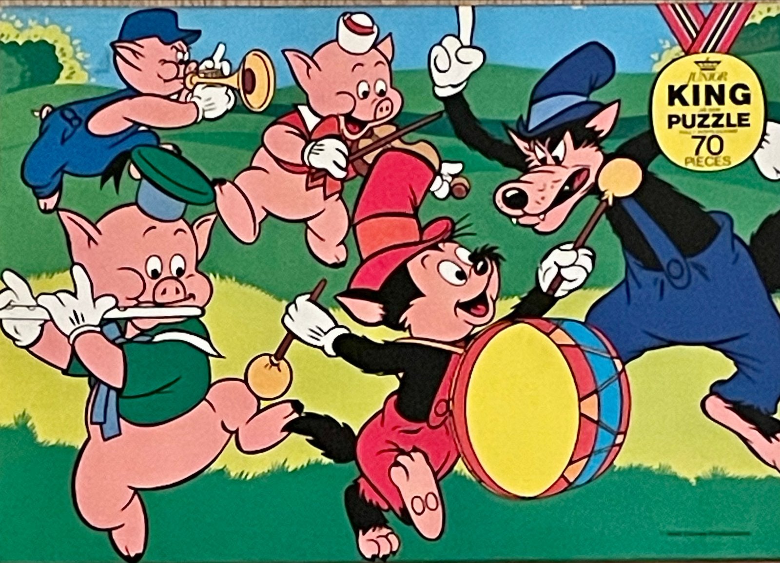 Vintage King Junior Puzzle De Drie Biggetjes 70 Stukjes, Ophalen of Verzenden, Gebruikt