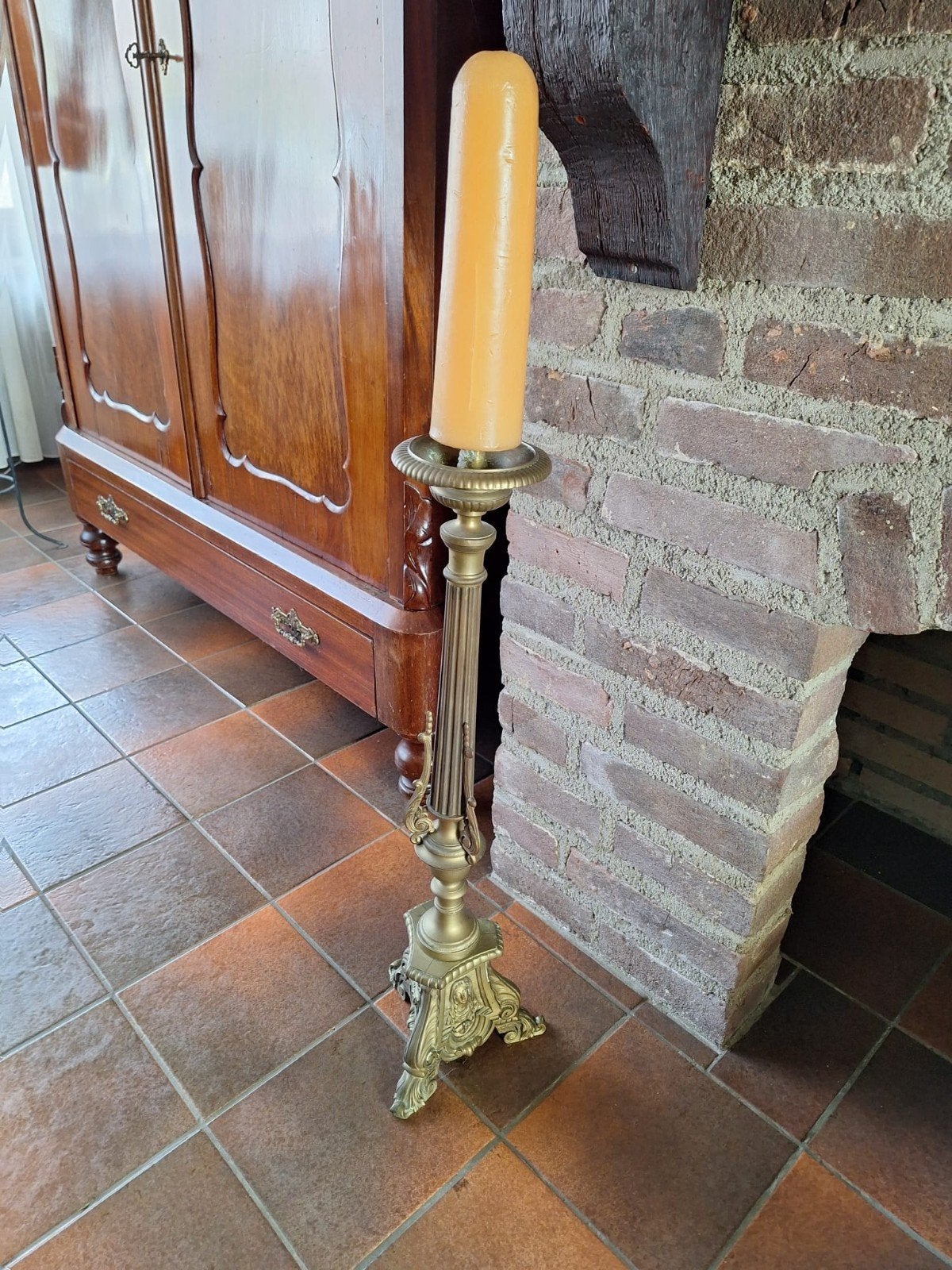 Antieke Kerk Kandelaar  75 cm Hoog, Antiek en Kunst, Ophalen, Koper of Brons