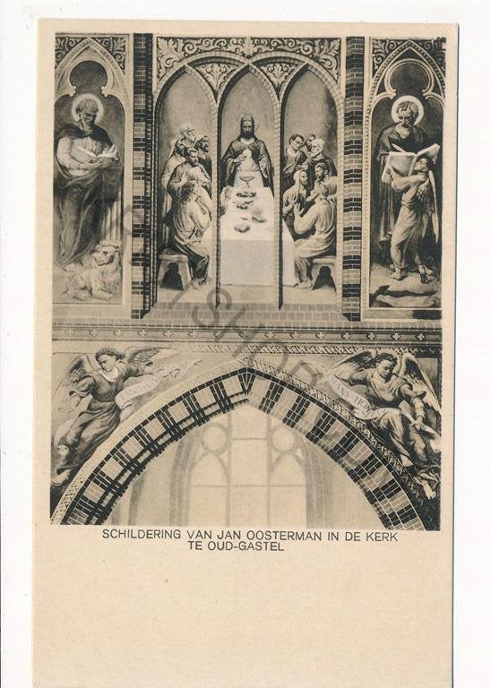 Oud-Gastel - Schildering van Jan Oosterman - Kerk [003-6155, Verzenden, 1940 tot 1960, Ongelopen, Noord-Brabant