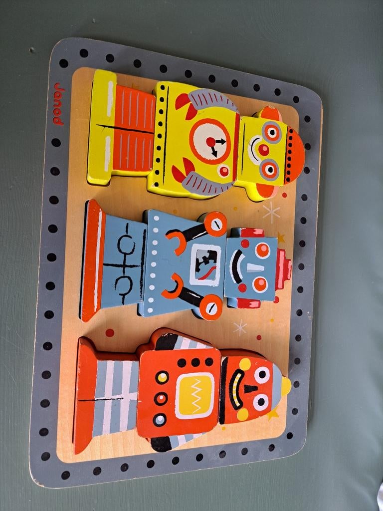 Janod Robot Puzzel - Houten Insteekpuzzel voor Kinderen, 2 tot 4 jaar, Gebruikt, Ophalen of Verzenden, Van hout