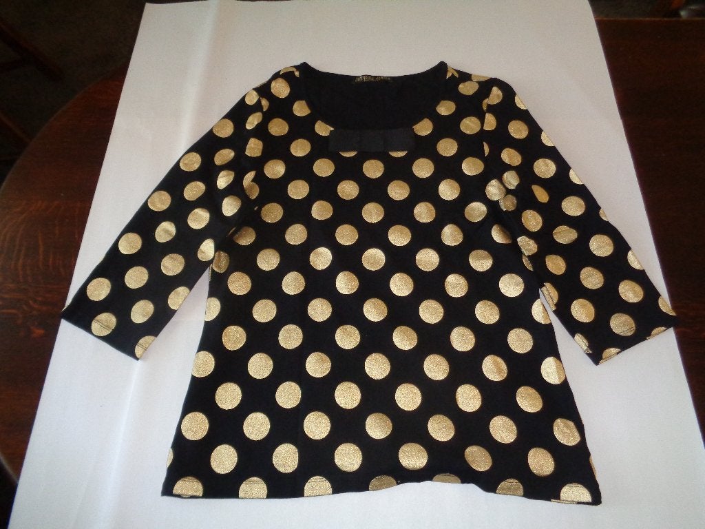 JUFFROUW JANSEN zwarte top met strik en goudkleurige stip, Verzenden, Zwart, Maat 42/44 (L), Nieuw