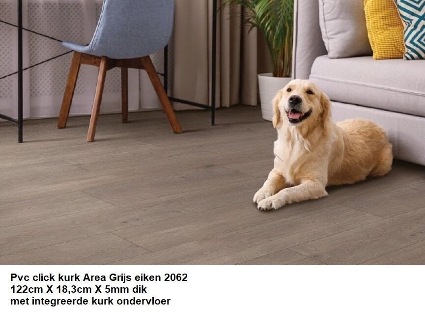 Pvc click Grijs Eik met integreerde kurk ondervloer €19,95m2, 75 m² of meer, Nieuw, Ophalen of Verzenden, Grijs