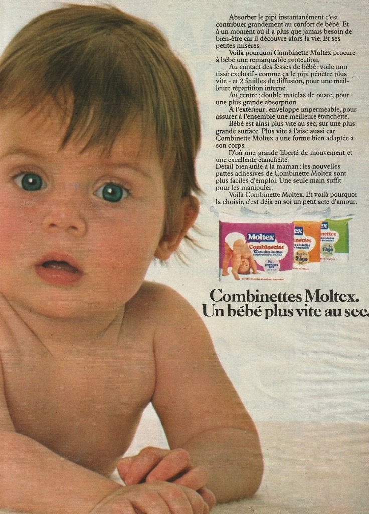 Retro reclame 1978 Moltex baby luiers instant absorptie, Verzenden, Overige typen