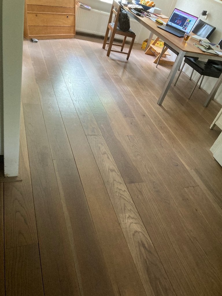 massief eiken vloer, Doe-het-zelf en Verbouw, Vloerdelen en Plavuizen, Ophalen, Gebruikt, Vloerdelen of -planken, 10 m² of meer