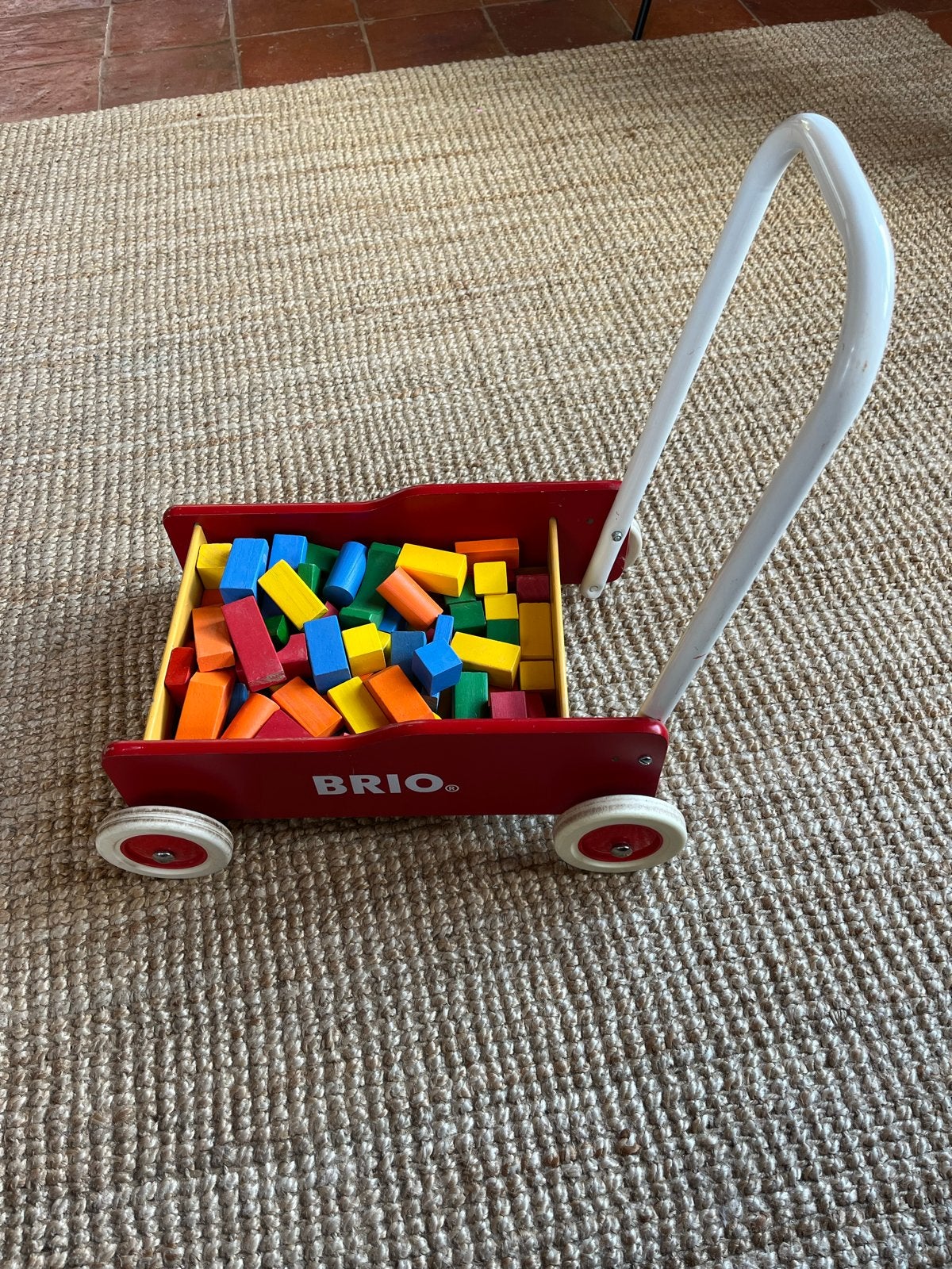 Brio loopwagen met blokken, Ophalen, Gebruikt, Duw- of Trekspeelgoed