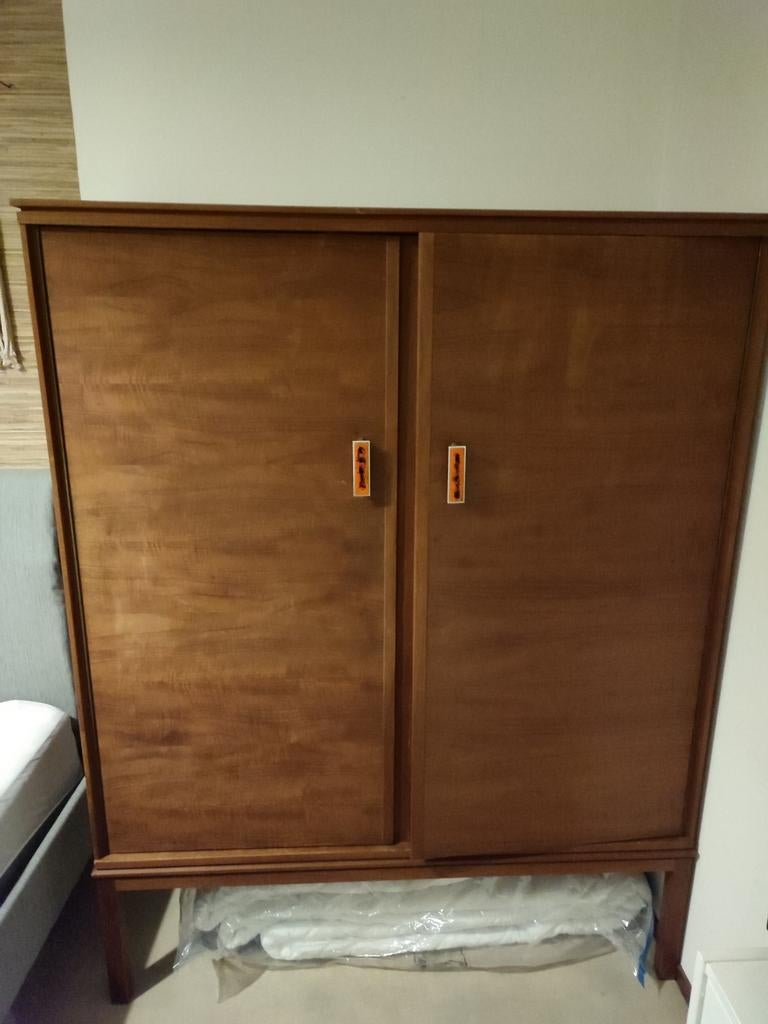 Vintage Mid Century Teak Houten Kledingkast Kast Hang, Ophalen, Gebruikt, Mid century, 100 tot 150 cm