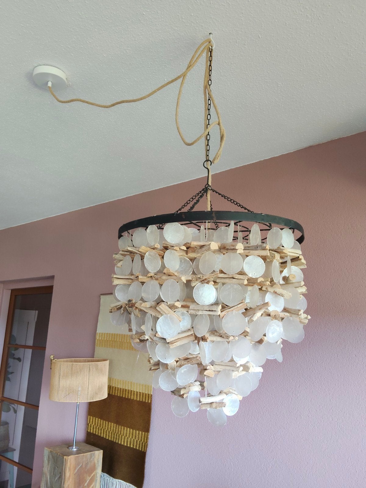 Boho schelpenlamp / hanglamp met drijfhout, Ophalen, Overige materialen, 100 tot 150 cm, 50 tot 100 cm