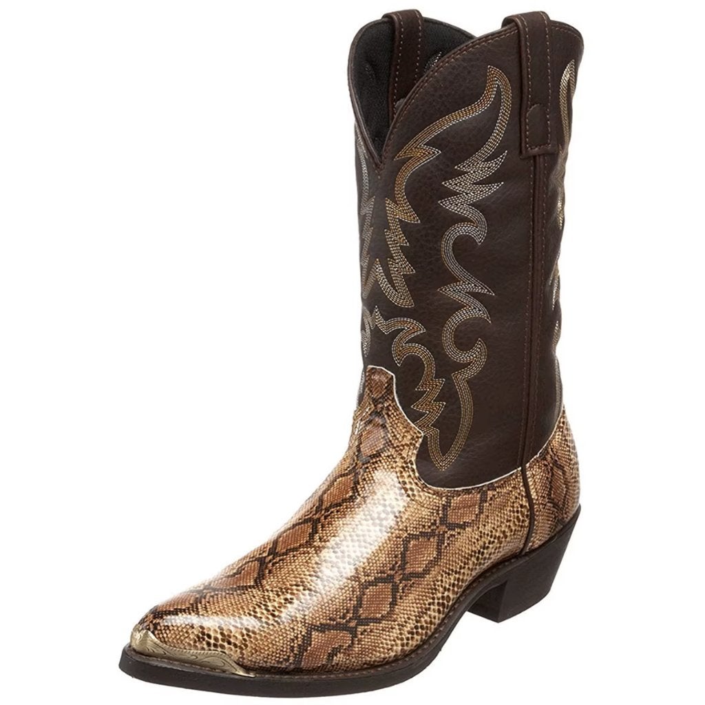 Bruin gouden hoge heren cowboy laarzen met slangen print, Verzenden, Nieuw, Bruin, Boots