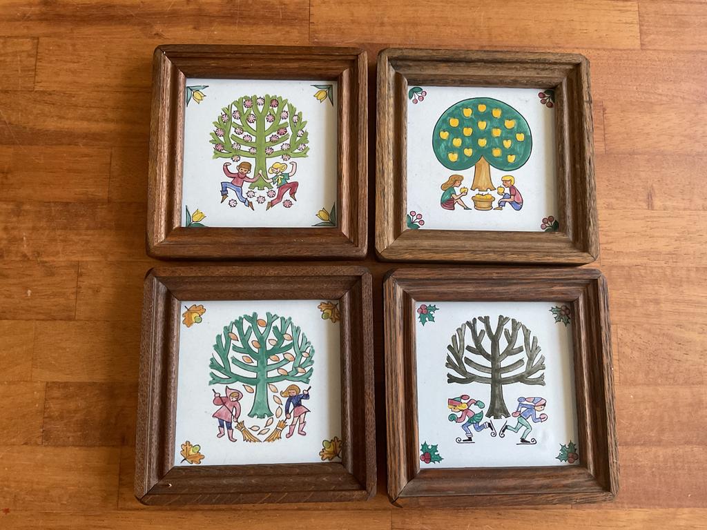 Vier vintage tegels Westraven Lente Zomer Herfst Winter, Antiek en Kunst, Ophalen of Verzenden
