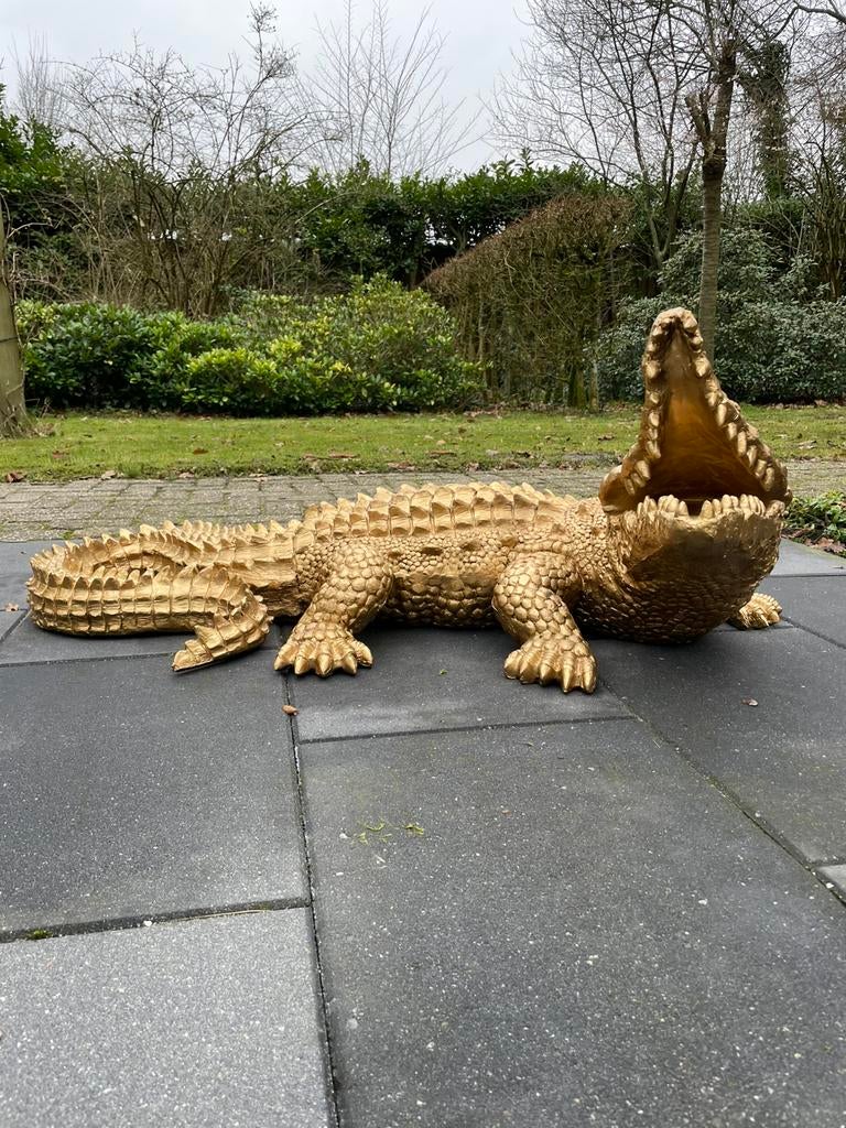 Krokodil goud beeld tuin vijver zwembad reptiel dierentuin, Ophalen, Nieuw, Kunststof, Dierenbeeld