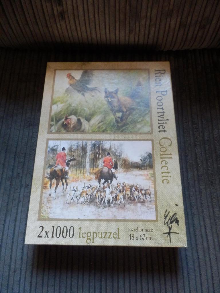 Rien Poortvliet Puzzels - 2 x 1000 stukjes Vossen en jacht., Ophalen of Verzenden, 500 t/m 1500 stukjes, Zo goed als nieuw, Legpuzzel