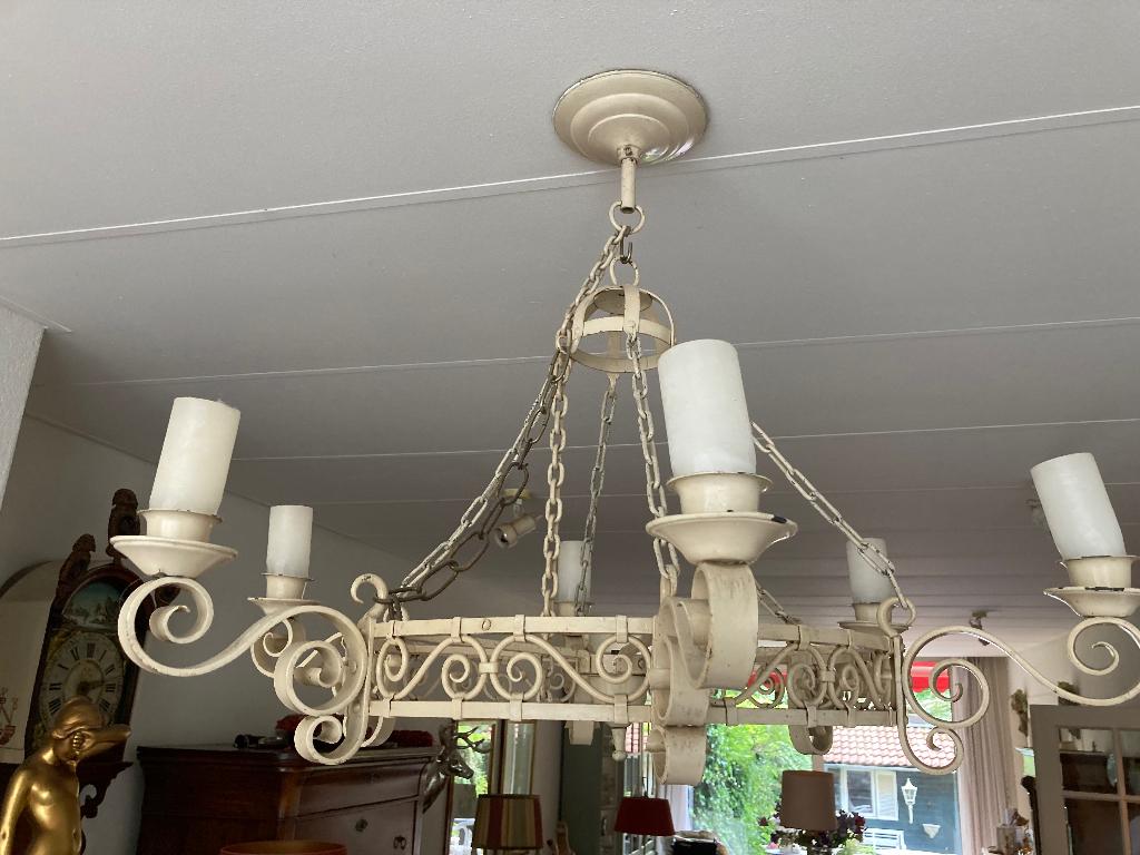 Kroonluchter gietijzer met kaarsen vintage, Antiek en Kunst, Ophalen