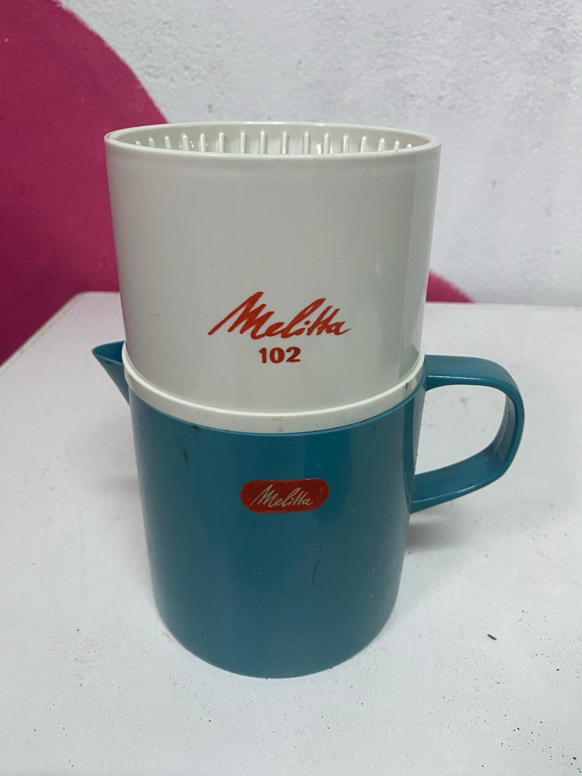 Vintage Melitta 102 Koffiezetapparaat - Turquoise, Gebruikt, Koffiemachine, Gemalen koffie, Ophalen of Verzenden