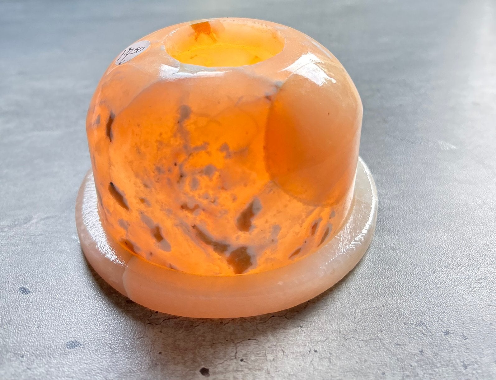 Calciet waxinelicht houder met onderschotel edelsteen, Ophalen of Verzenden, Zo goed als nieuw, X, X