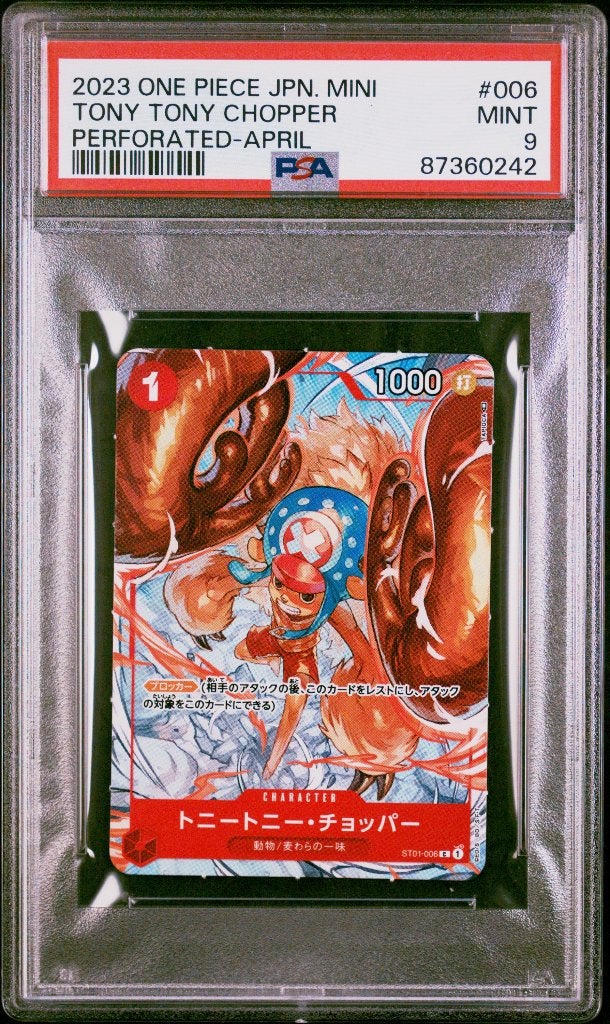 ONE PIECE JUMP MINI PROMO TONY TONY CHOPPER PERFORATED PSA 9, Ophalen of Verzenden, Nieuw, Losse kaart