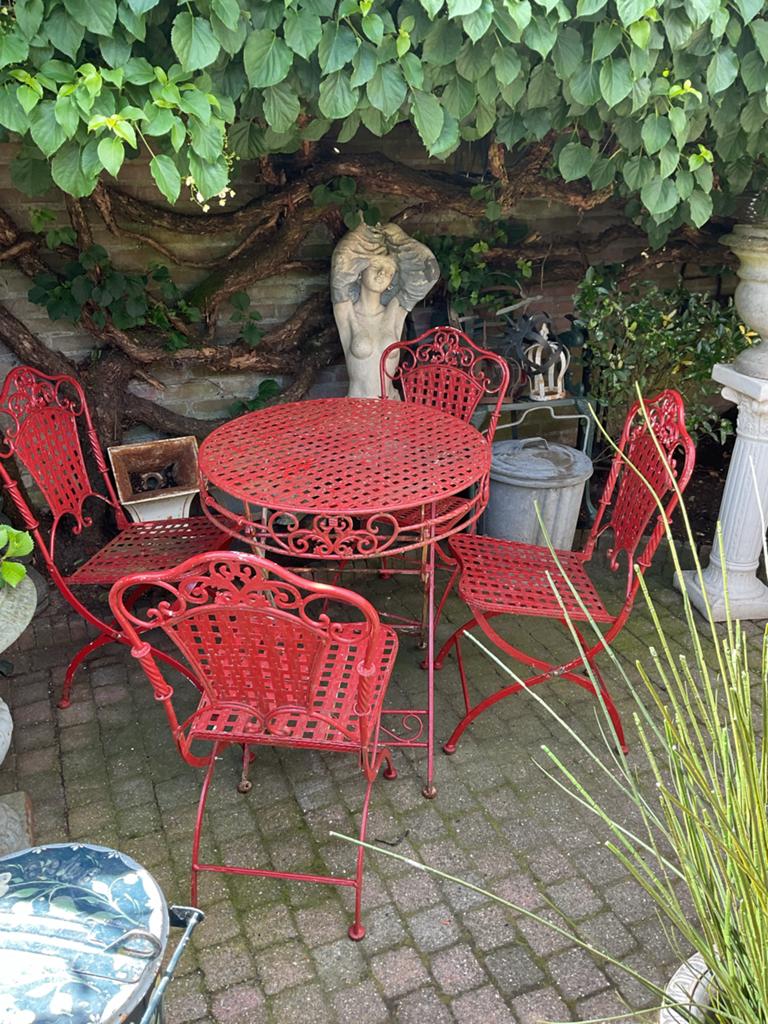 Frans brocant. tuinset met 4 stoelen, Antiek en Kunst, Curiosa en Brocante, Ophalen