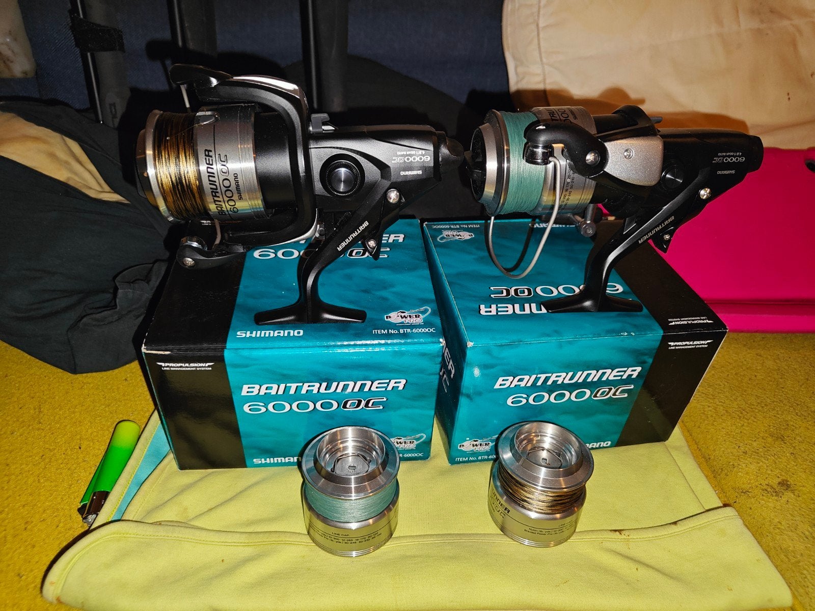 2x Shimano Baitrunner 6000 OC, Watersport en Boten, Ophalen of Verzenden, Gebruikt, Molen