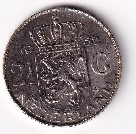 2 1/2 Gulden 1962 Zeer fraai met Patina, Postzegels en Munten, Koningin Juliana, Verzenden, Zilver, Losse munt