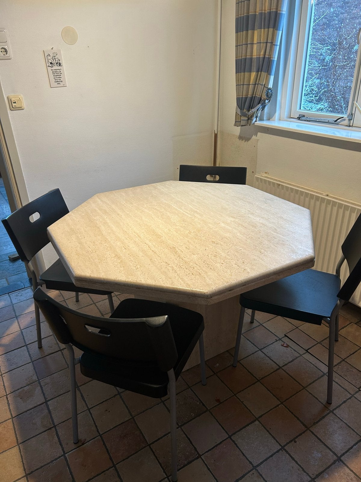 Zware marmeren eettafel, 8-hoekig, 120x120 cm, h 74 cm, Huis en Inrichting, Tafels | Eettafels, Ophalen, Overige materialen, Gebruikt