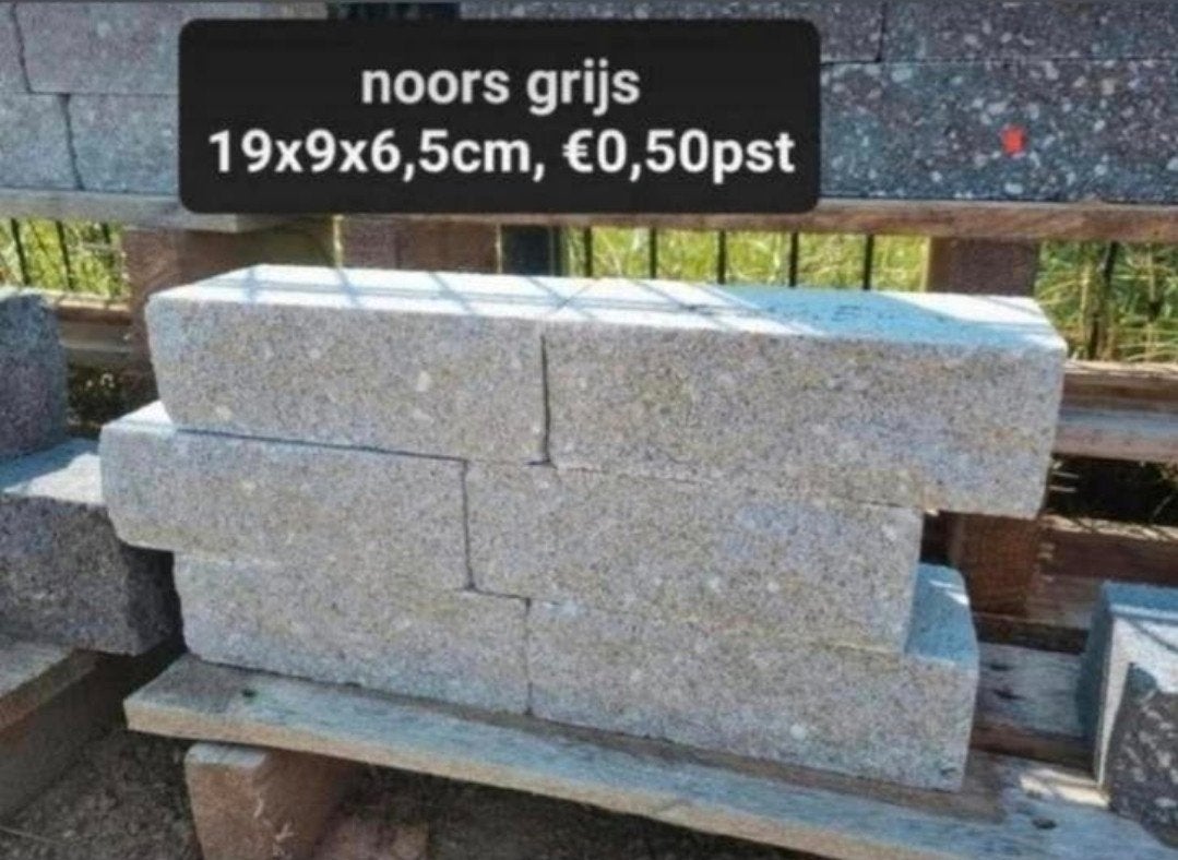 ACTIE! Noors grijs splitblok rox gevelsteen 19x9x6,5 s-parti, Tuin en Terras, Bielzen en Borders, Blok, Nieuw, Ophalen of Verzenden