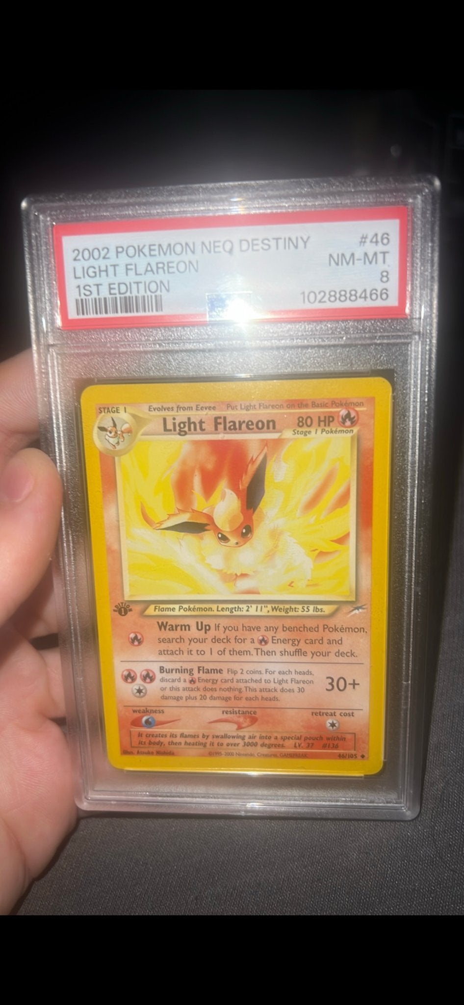 Light Flareon 2002 Pokémon Neo Destiny 1st Edition PSA 8, Ophalen of Verzenden, Zo goed als nieuw, Losse kaart