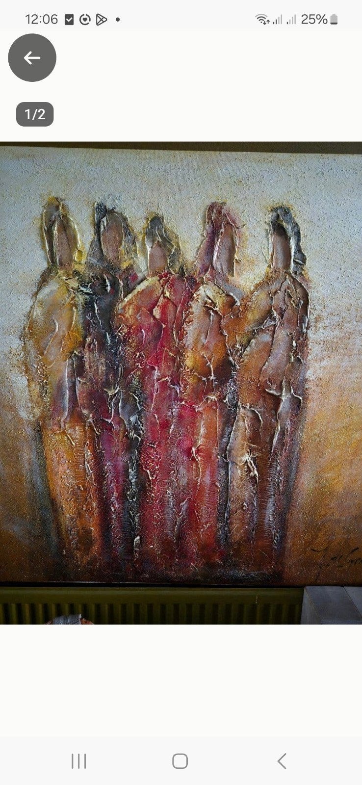 Schilderij 'De Familie' - J. de Graaf - Acryl op doek, Textiel, Figuren, Acrylverf, Gesigneerd